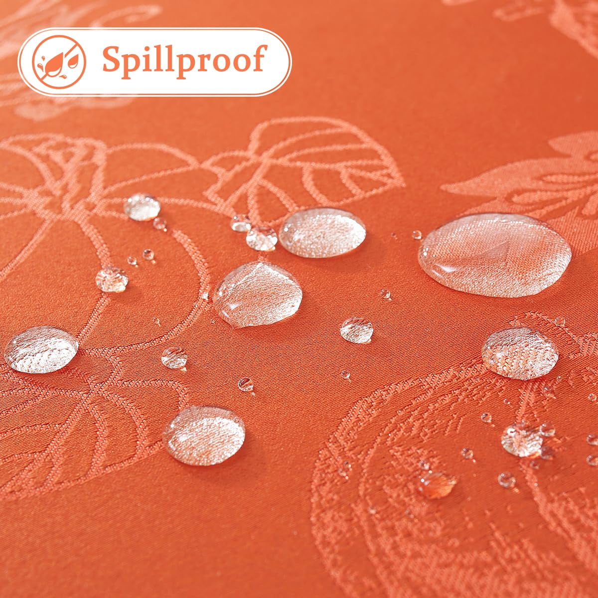 Fall Tablecloths Jacquard Thanksgiving Table Cloth with Pumpkins and Vines, Stain Resistant Table Cover for Harvest, Dining, Party Decor 52" x 52" Rust