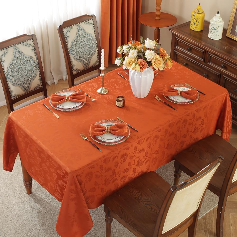 Tablecloth 52x70,Wrinkle Free,Soft,Spillproof Fall Leaves Jacquard Table Cloth for Thanksgiving Fall Holiday Harvest Dinner,Rust