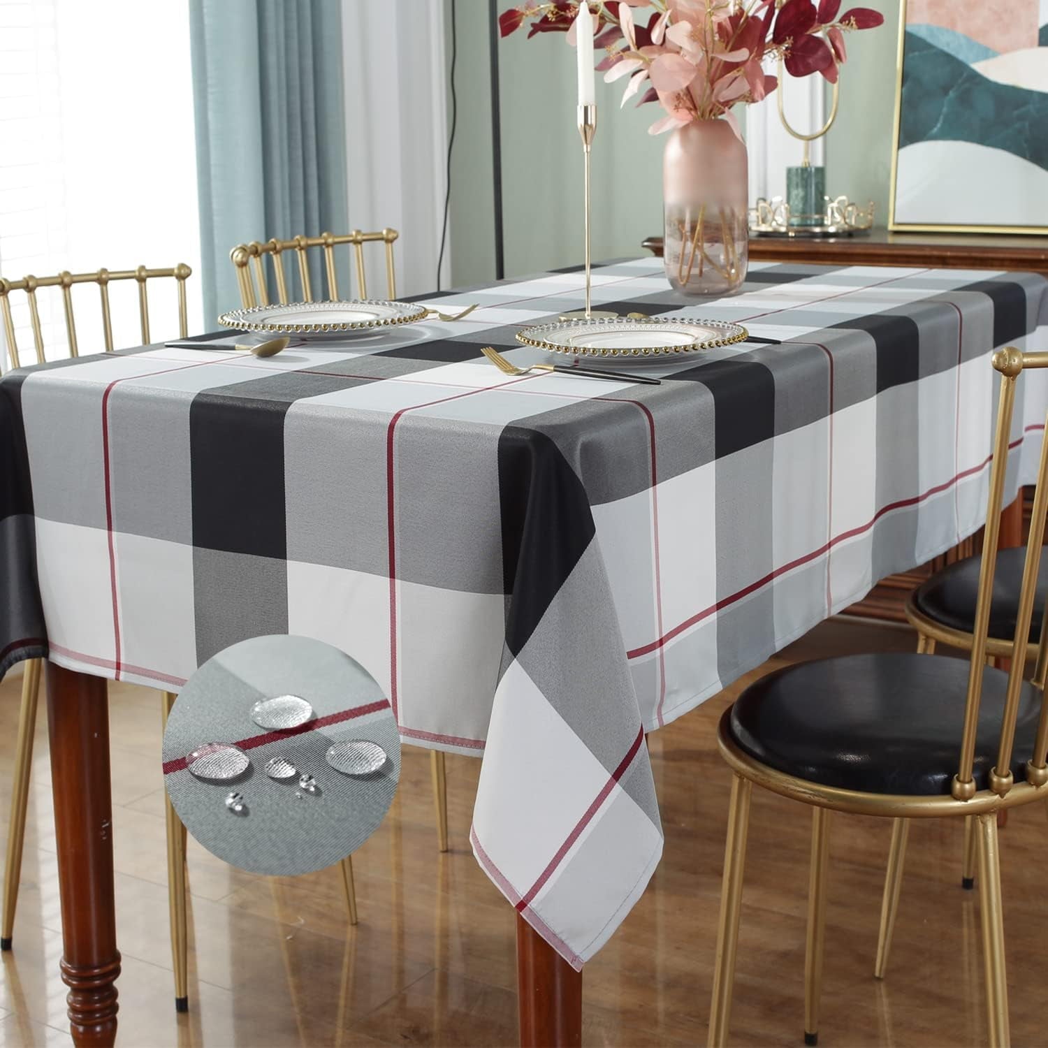 Rectangle Tablecloth Checkered Table Cloths Spillproof Anti-Shrink Soft and Wrinkle Resistant Decorative Fabric Table Cover for Kitchen Dinning Tabletop Outdoor