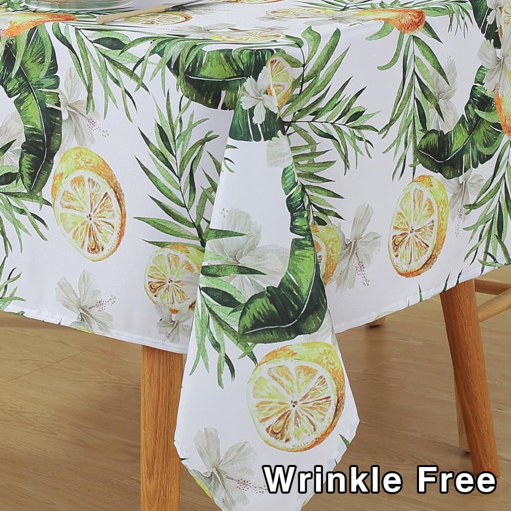 Summer Tablecloths Rectangle 52x70 Inch, Washable Reusable Lemon Tropical Hawiian Table Cloth, Spill Proof Hawaii Fabric Decoration for Luau Picnic Beach Party Outdoor