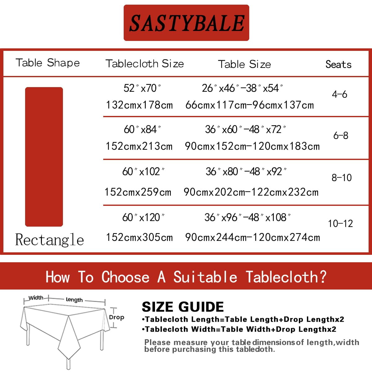 SASTYBALE Christmas Tablecloth Rectangle Poinsettia Jacquard Xmas Tablecloths, Spillproof Anti-Wrinkle Damask Fabric Table Cover for Winter, Xmas & Holiday Parties