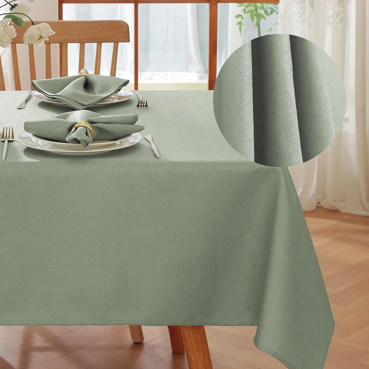 SASTYBALE Sqare Tablecloth - Linen Textured Farmhouse Table Cloth Water Resistant Wrinkle Free Washable Fabric Table Cover for Kitchen Dining Tabletop Decoration, 52 x 52 Inch, Beige
