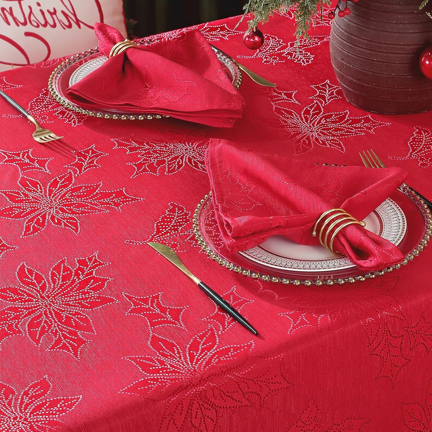 SASTYBALE Christmas Tablecloth Rectangle, Jacquard Snowflake Pattern Table Cloth for Rectangle Tables, Water Resistant Rectangular Tablecloths for Dining Room & Holiday Decoration