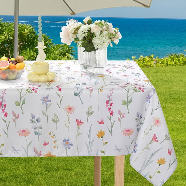 Spring Summer Outdoor Tablecloths With Umbrella Hole,Zipper Rectangle 52x70 Inch, Washable Reusable Watercolor Floral Table Cloth, Spill Proof Pastel Flower Fabric Table Cover For Picnic Party Patio