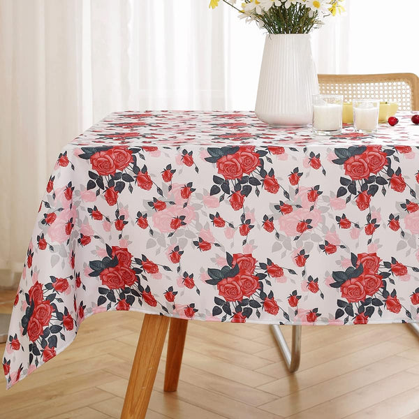 SASTYBALE Spring Summer Tablecloth Rectangle 60 x 84 Inch, Waterproof Wrinkle Free Floral Love Red Rose Table Cloth Machine Washable Polyester Table Cover for Dining, Dinner, Party