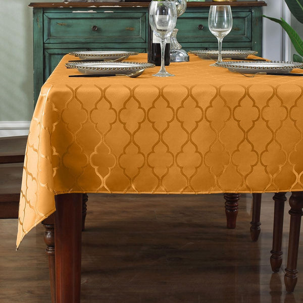 Jacquard Fall Tablecloth Rectangle Flower Pattern Polyester Table Cloth Spill Proof Wrinkle Resistant Table Cover for Christmas, Harvest &amp; Holiday Decor (Rectangle, 52" x 70" (4-6 Seats),Amber)