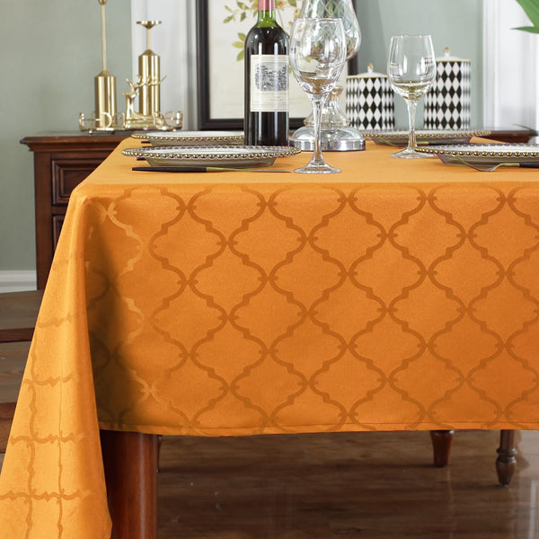 SASTYBALE Christmas Tablecloth Floral Jacquard Polyester Table Cloth Spill Proof Wrinkle Resistant Table Cover for Harvest, Fall Decoration(Rectangle,52"x70"(4-6 Seats,Amber)