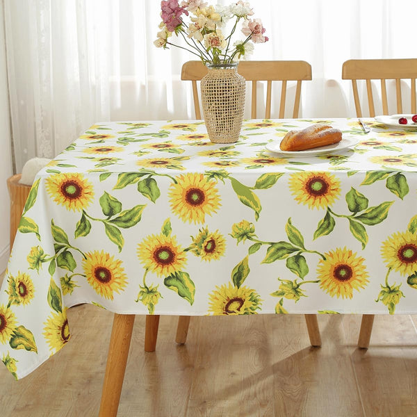 Sunflower Tablecloth Rectangle 52 x 70 Inch, Spill Proof Wrinkle Free Sun Flower Spring Summer Table Cloth, Polyester Fabric Watercolor Table Cover for Dining, Party, Indoor, Outdoor, Yellow