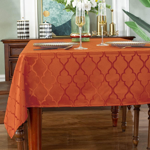 SASTYBALE Jacquard Tablecloth Flower Pattern Polyester Table Cloth Spill Proof Wrinkle Resistant Table Cover for for Fall, Christmas, Harvest Decor (Rectangle/Oblong, 52" x 70" (4-6 Seats),Rust)