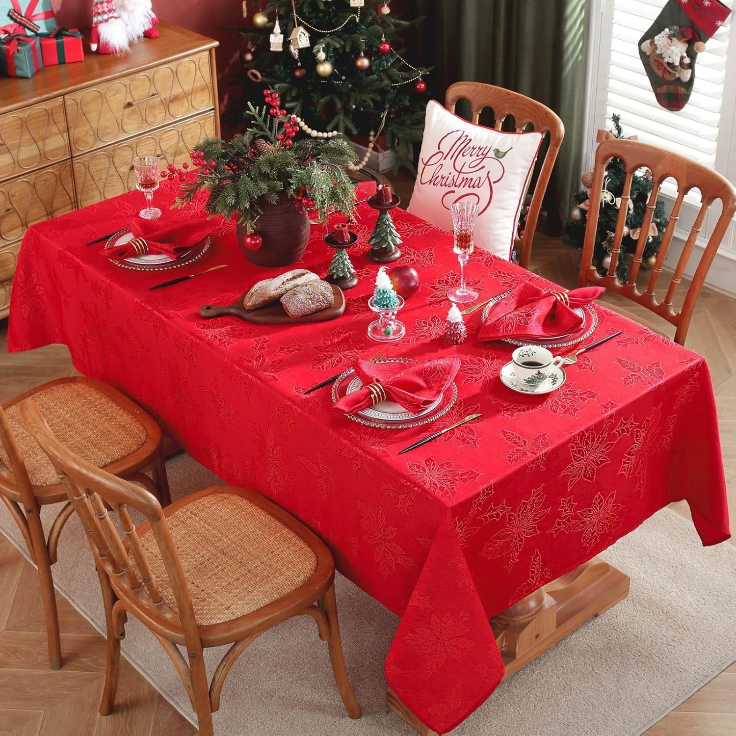 SASTYBALE Christmas Tablecloth Rectangle, Jacquard Snowflake Pattern Table Cloth for Rectangle Tables, Water Resistant Rectangular Tablecloths for Dining Room & Holiday Decoration