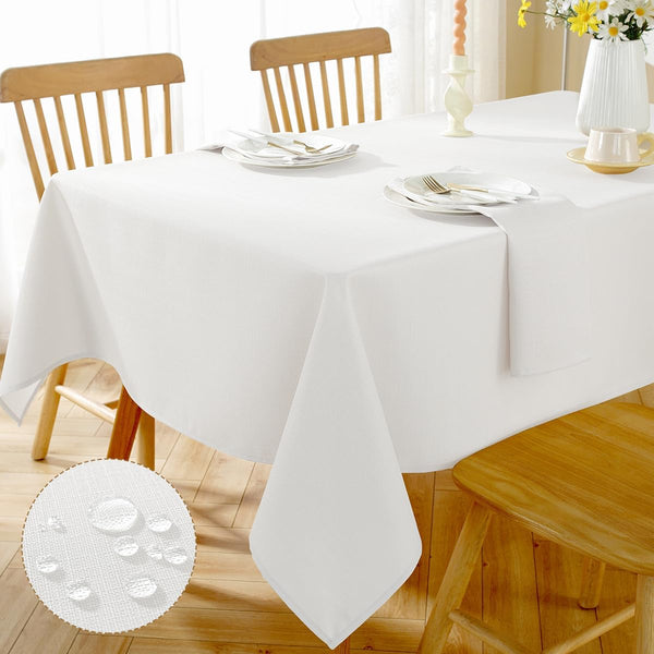 SASTYBALE Faux Linen Rectangle Tablecloth, Waterproof Washable Textured Woven Table Cloth, Fabric Table Cover for Dining, Party, Wedding, Indoor Outdoor (52 x 70 Inch Rectangular, White)