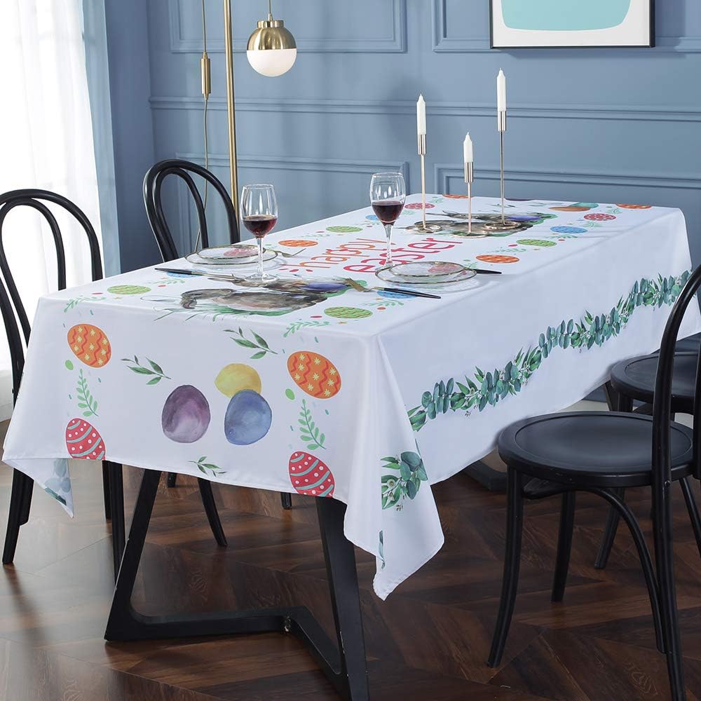 SASTYBALE Easter Tablecloth Floral Pattern Polyester Table Cloth Spill Proof Wrinkle Resistant Table Cover for Kitchen Dining Tabletop(Rectangle/Oblong, 52" x 70" (4-6 Seats)