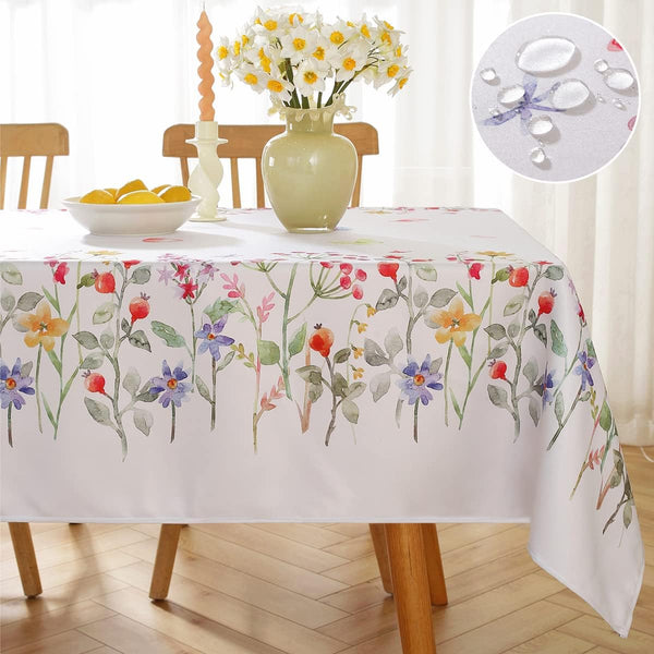 SASTYBALE Spring Summer Tablecloth Floral for Rectangle Tables, Stain Resistant Table Cover Printed with Colorful Pastel Blooms, Fabric Table Cloth for Outdoor/Spring/Picnic (Rectangle, 52" x 70")