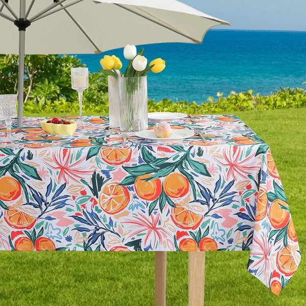 SASTYBALE Outdoor Tablecloth with Umbrella Hole and Zipper, Spill Proof Vibrant Watercolor Lemon Table Cloth, Washable Patio Table Cover for Summer Party Picnic Dinner (Rectangle, 60" x 84")