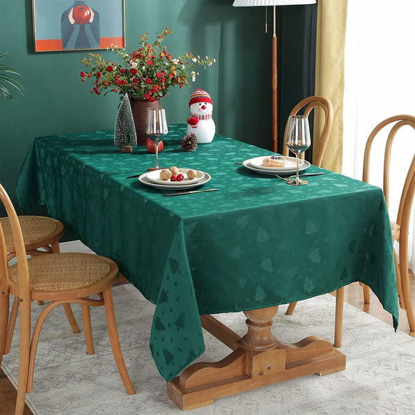 Christmas Tablecloth Rectangle, Jacquard Table Cloth Spillproof and Wrinkle Resistant with Christmas Tree Patterns for Dining Room & Holiday Decoration (Green, Rectangle, 52" x 70" (4-6 Seats))