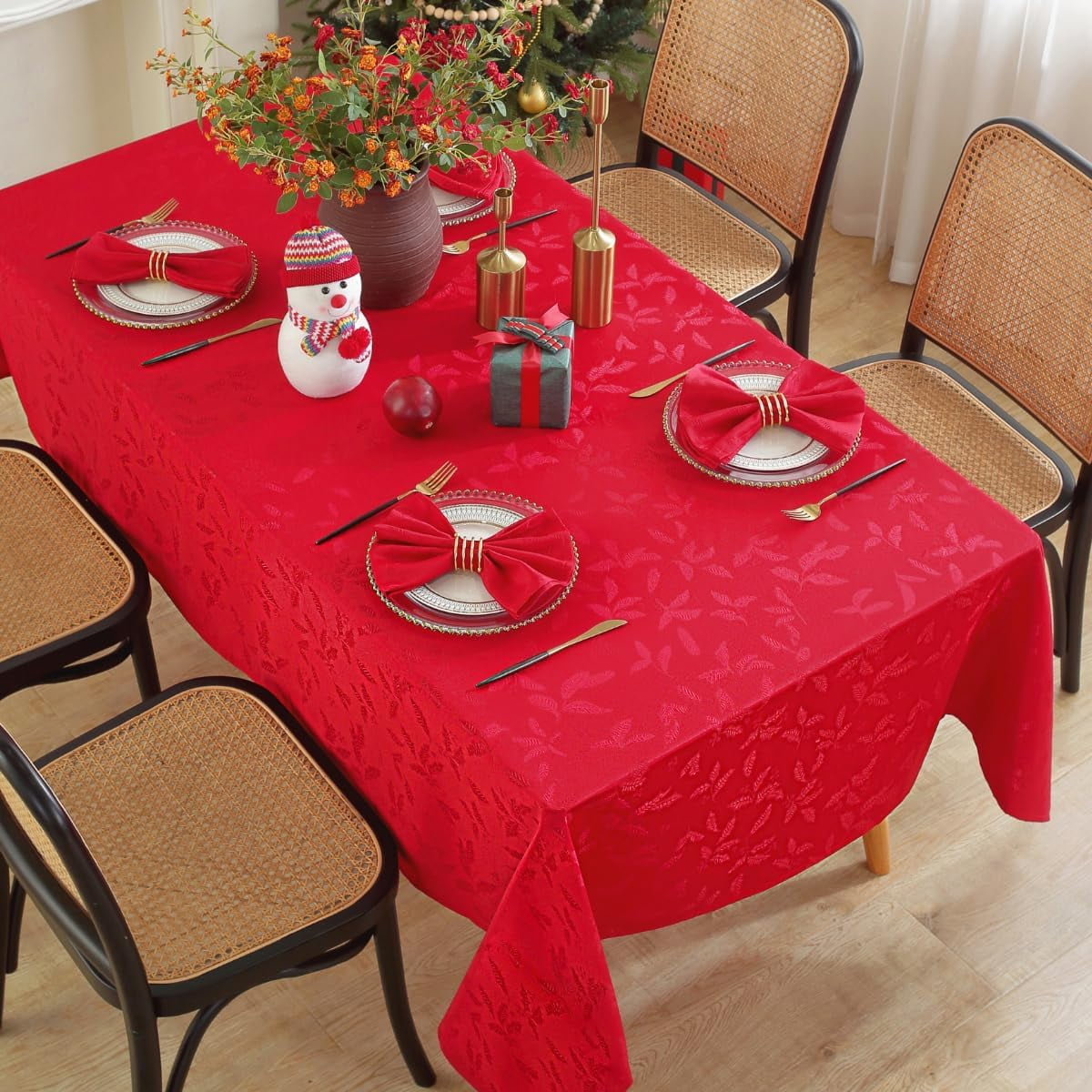SASTYBALE Christmas Tablecloth Rectangle, Jacquard Snowflake Pattern Table Cloth for Rectangle Tables, Water Resistant Rectangular Tablecloths for Dining Room & Holiday Decoration