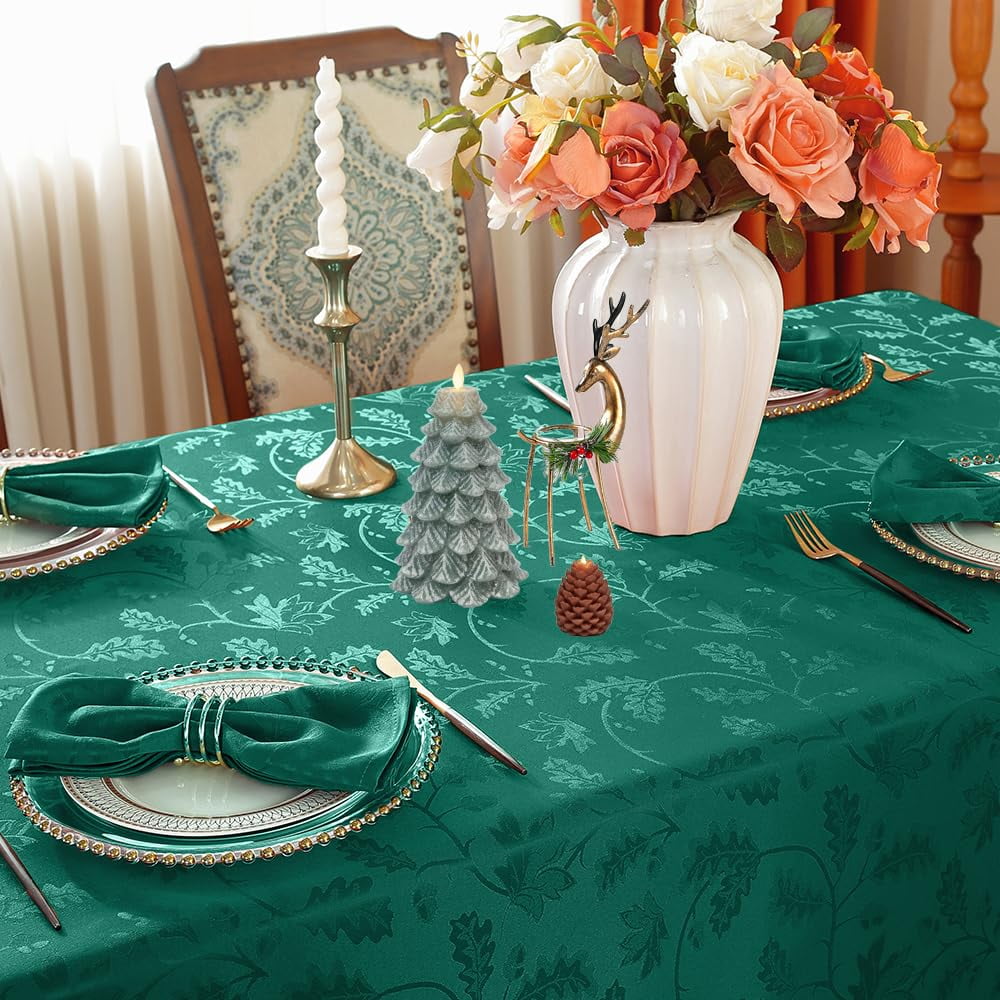 Christmas Tablecloth 60x102,Wrinkle Free,Soft,Spillproof Fall Leaves Jacquard Table Cloth for Thanksgiving Fall Holiday Harvest Dinner,Green