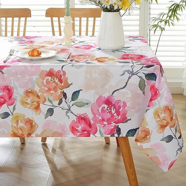 SASTYBALE Spring Summer Round Tablecloth Watercolor Floral Tablecloths, Washable Water Resistant Rectangular Table Cover for Dining Room Kitchen Decor (Round, 60R (2-4 Seats), Pink)