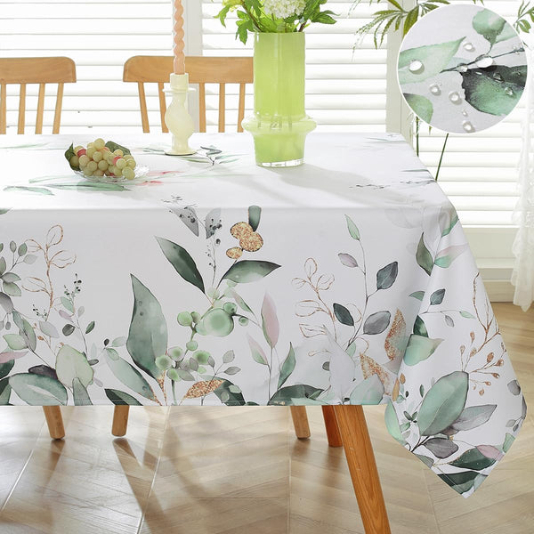 SASTYBALE Spring Summer Tablecloth Rectangle 52 x 70 Inch Eucalyptus Leaves Watercolor Floral Print Table Cloth, Wrinkle Free Washable Fabric Table Cover for Dining/Party/Indoor/Outdoor, Green