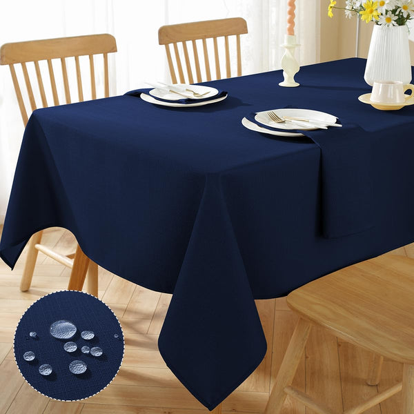 SASTYBALE Faux Linen Tablecloth Rectangle Waterproof Wrinkle Resistant Textured Table Cloth, Nature Fabric Table Cover for Dining, Party, Indoor, Outdoor (60 x 120 Inch Rectangular, Navy Blue)