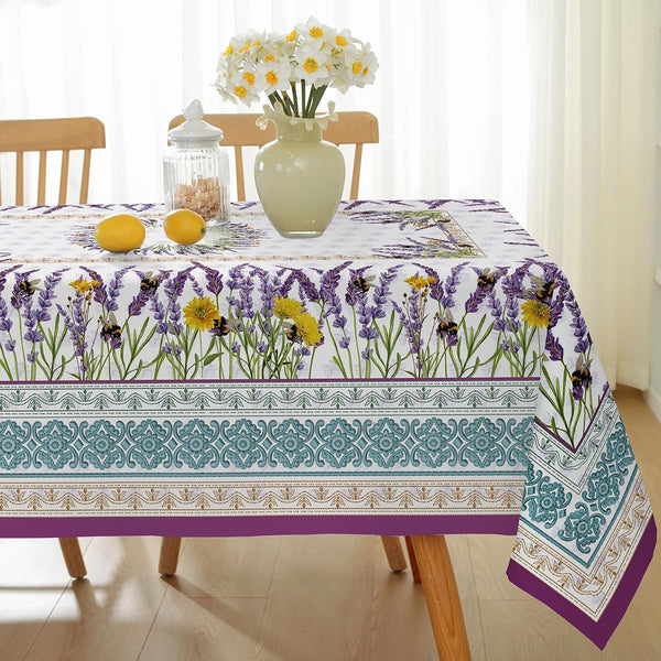 SASTYBALE Spring Summer Lavender Tablecloth Rectangle 52 x 70 Inch Waterproof Wrinkle Free Floral French Boho Table Cloth, Fabric Table Cover for Dining, Party, Patio, Indoor, Outdoor, Purple