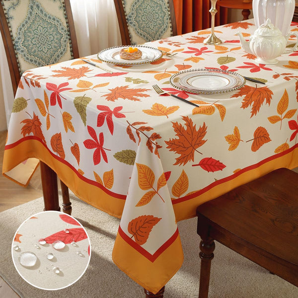 SASTYBALE Maple Leaves Thanksgiving Tablecloth Rectangle 60 x 102 Inch Wrinkle Free Non Slip Autumn Vintage Table Cloth, Heavy Weight Fabric Table Cover for Fall, Harvest, Country Farmhouse, Orange