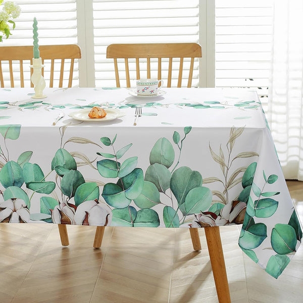 SASTYBALE Spring Summer Tablecloth for Rectangle Tables, Spillproof Table Cloth with Printed Eucalyptus Leaves, Washable Floral Table Cover for Picnic Party Dinner Decor (Rectangle, 52" x 70")