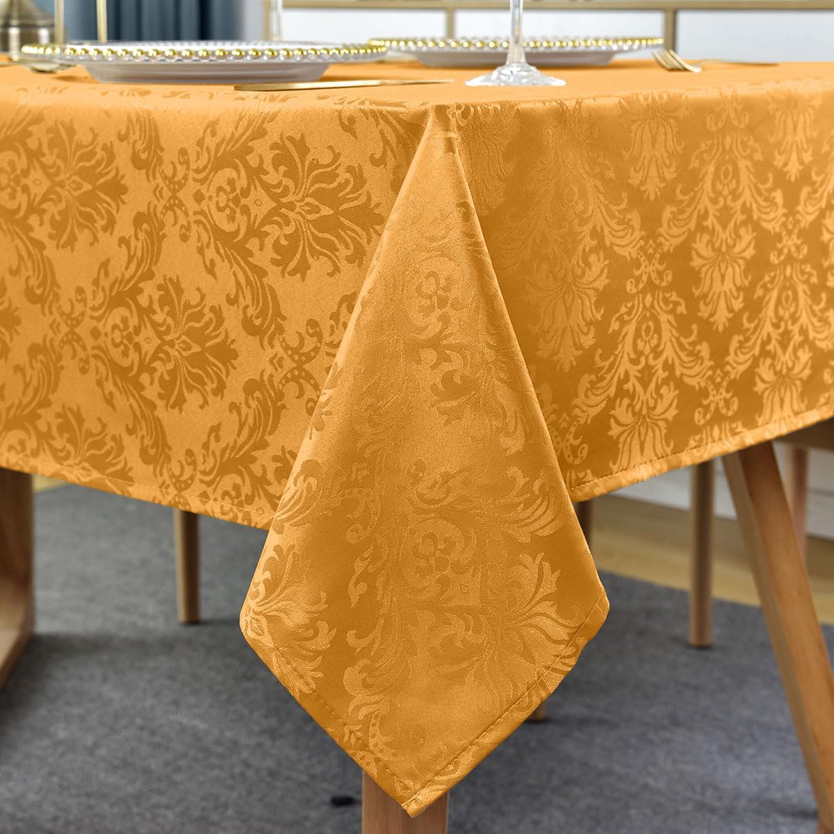 SASTYBALE Christmas Jacquard Tablecloth Rectangle 52 x 70 Inch, Waterproof Wrinkle Resistant Autumn Damask Table Cloth, Reusable Fabric Table Cover for Fall, Thanksgiving, Harvest, Holiday, Amber