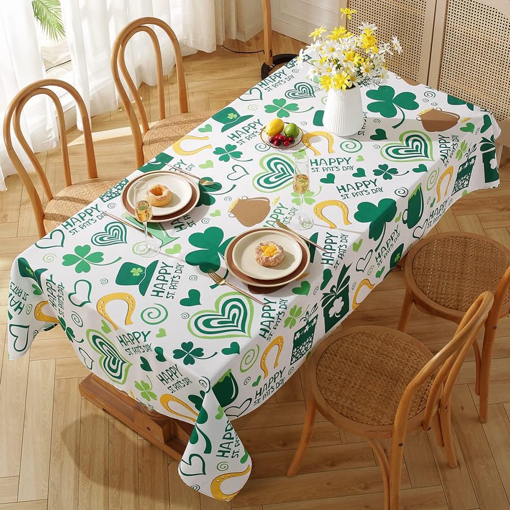 St. Patrick's Day Tablecloth for Rectangle Tables, Machine Washable Green Table Cover with Irish Lucky Shamrock Patterns for Dining Tabletop Decoration (Rectangle/Oblong, 52" x 70" (4-6 Seats))
