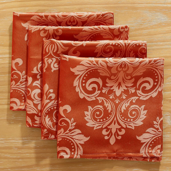 SASTYBALE Jacquard Cloth Napkins 20 x 20 Inch Set of 4 Pieces Reusable Wrinkle Free Washable Damask Cloth Napkin, Fabric Napkins for Fall, Thanksgiving, Autumn, Holiday Dining Party, Orange/Rusty