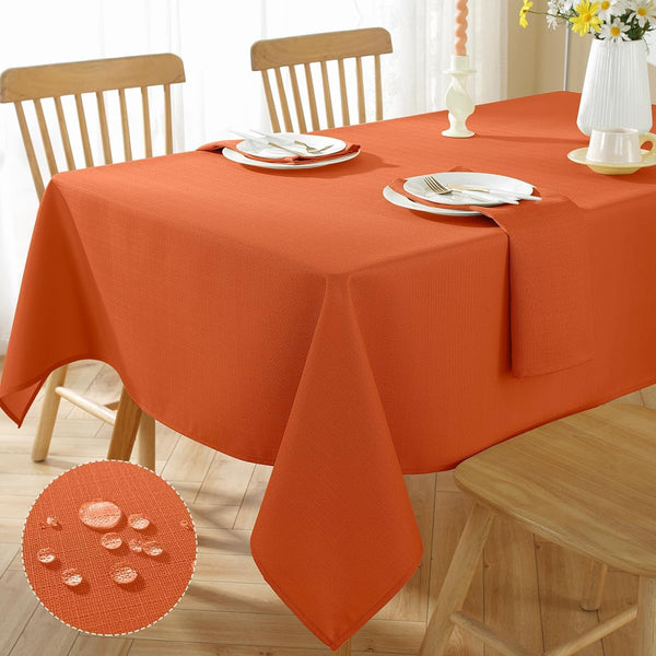 Tablecloth Rectangle Waterproof Wrinkle Free Textured Fabric Table Cloth, Faux Linen Table Cover for Fall, Thanksgiving, Autumn Harvest, Holiday (52 x 70 Inch Rectangular, Rust/Burnt Orange)