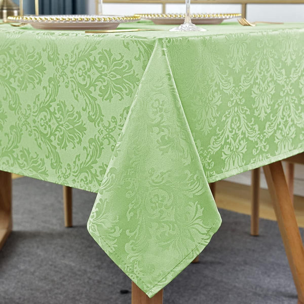 SASTYBALE Jacquard Damask Tablecloth Rectangle 52 x 70 Inch Green, Spill Proof Oil Proof Wrinkle Resistant Tables Cloth, Polyester Table Cover for Dining, Party, Indoor, Outdoor