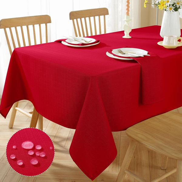 SASTYBALE Christmas Tablecloth Rectangle Waterproof Oil Proof Winkle Resistant Fabric Textured Table Cloth, Faux Linen Table Cover for Xmas, Holiday, Winter, Party (60 x 120 Inch Rectangular, Red)