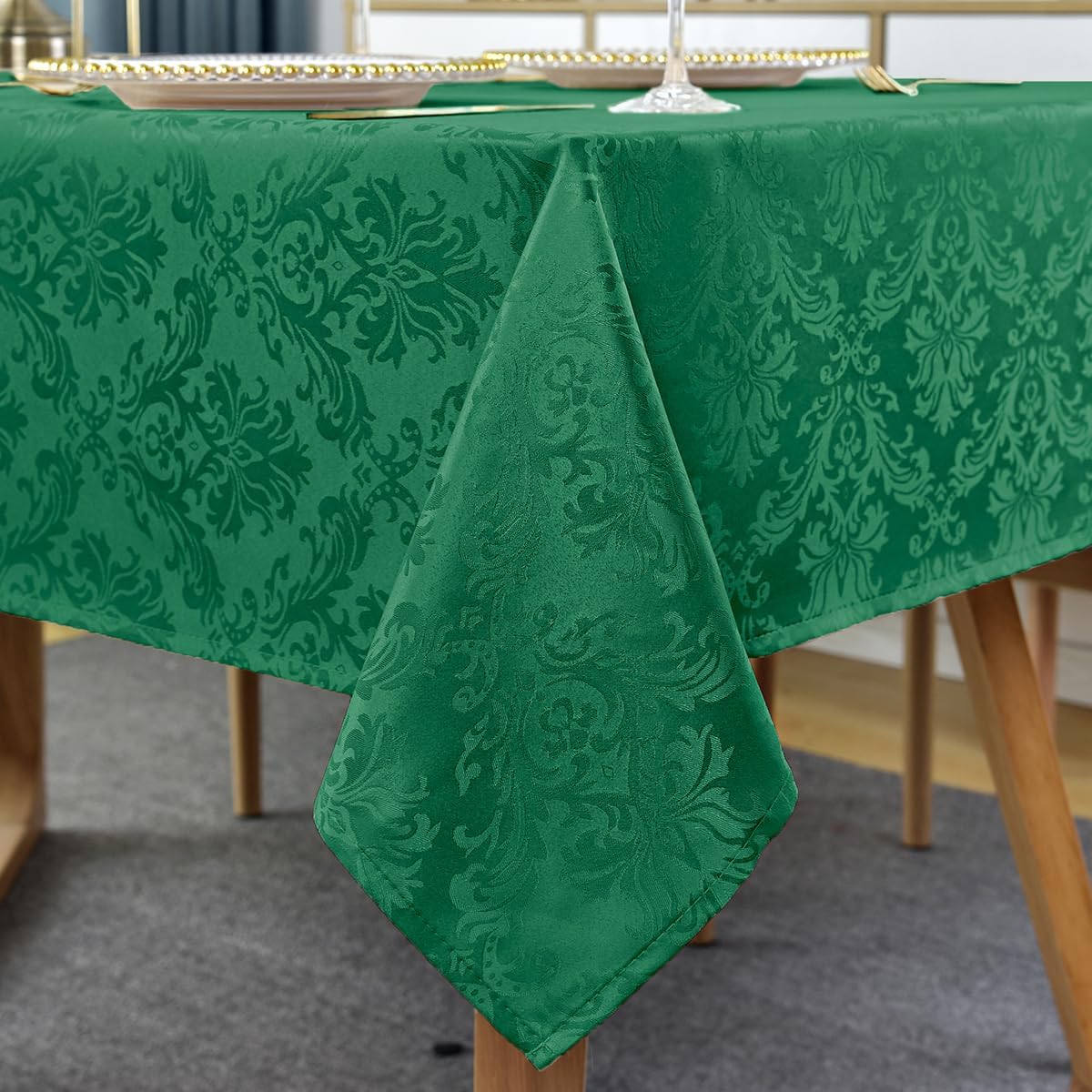 SASTYBALE Jacquard Christmas Tablecloth Square 52 x 52 Inch, Waterproof Wrinkle Free Damask Table Cloth, Soft Polyester Table Cover for Xmas, Holiday, Winter, Party,