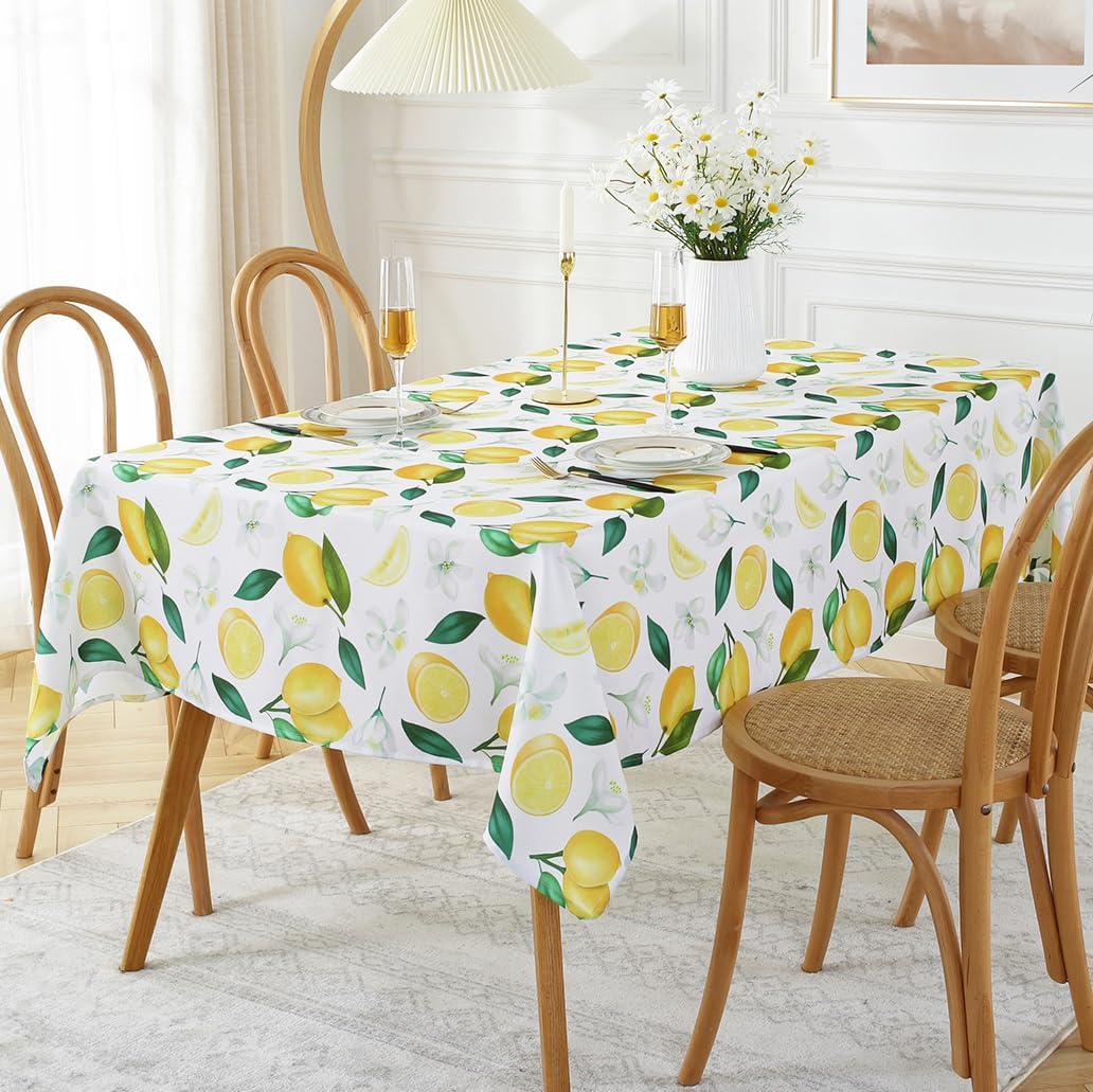 SASTYBALE Lemon Tablecloth Rectangle, Summer Table Cloth Wrinkle Resistant, Spill-Proof & Oil-Proof Table Cover with Lemon Pattern for Kitchen Dining Table Holiday Party Decorations-52 x 70 Inch