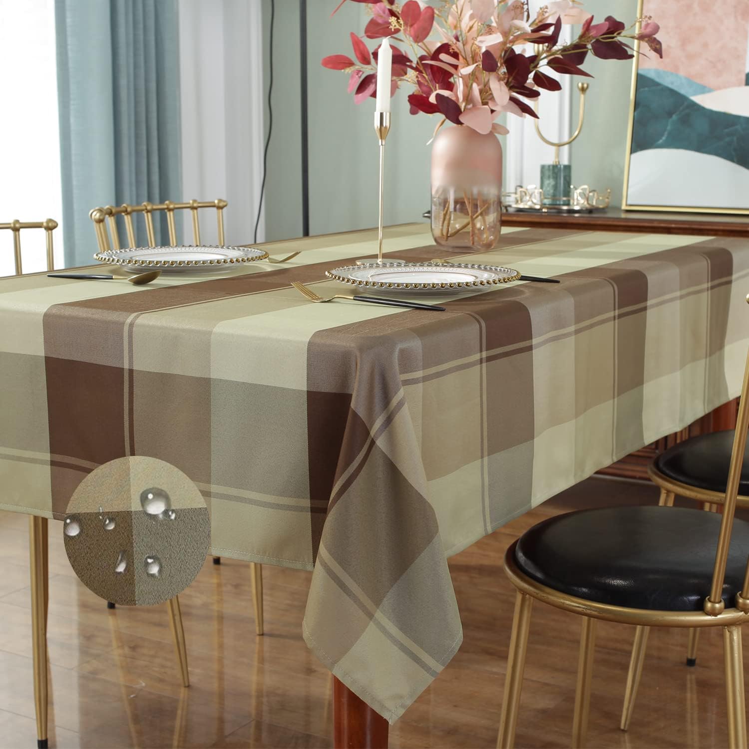 Rectangle Tablecloth 52 x 70 Inch Checkered Table Cloths Spillproof Anti-Shrink Soft and Wrinkle Resistant Decorative Fabric Table Cover for Kitchen Dinning Tabletop Outdoor(Rectangle/Oblong,Taupe)