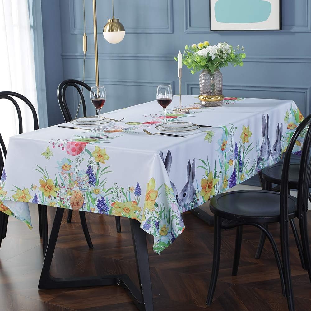 SASTYBALE Easter Tablecloth Wrinkle Free and Stain Resistant Rectangle Fabric Table Cover Spring Flowers Table Cloth for Dining Room Party Table Decoration (Rectangle/Oblong, 52" x 70" (4-6 Seats)