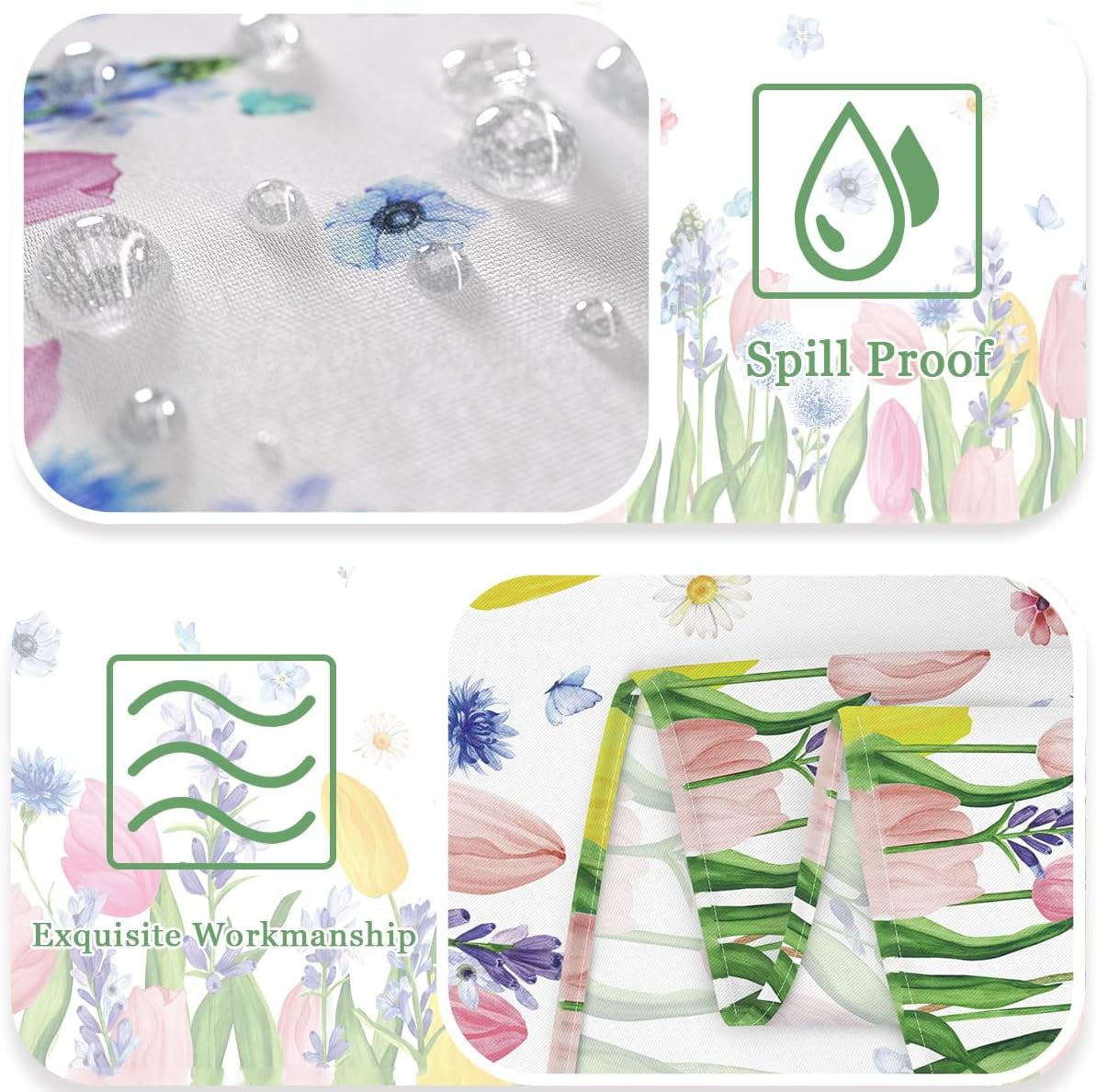 SASTYBALE Spring Floral Tablecloth Rectangle, Washable Tulip Lavender Table Cloth Polyester, Spill Proof Wrinkle Resistant Table Cover for Picnic, Party, Dinner Outdoor Decor (Rectangle, 52" x 70")