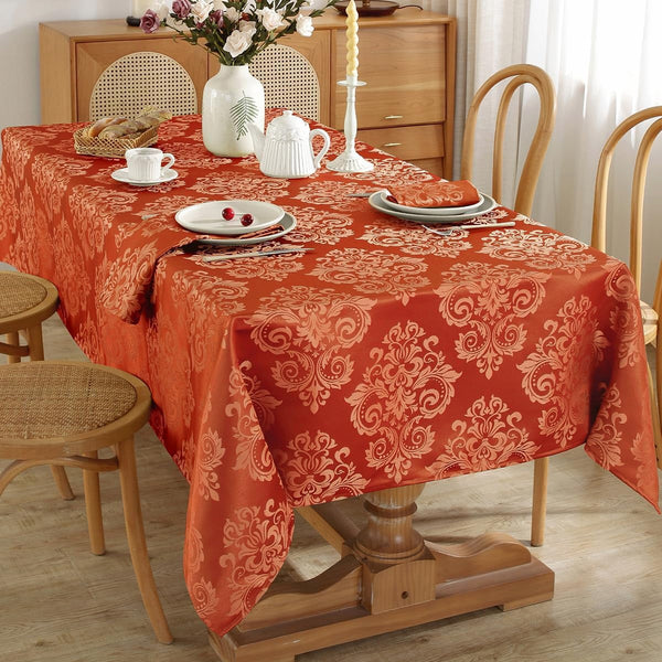 SASTYBALE Tablecloth Rectangle 52 x 70 Inch Waterproof Stain Resistant Jacquard Damask Table Cloth, Polyester Table Cover for Fall, Thanksgiving, Autumn, Harvest Party, Holiday Dinner, Orange/Rusty