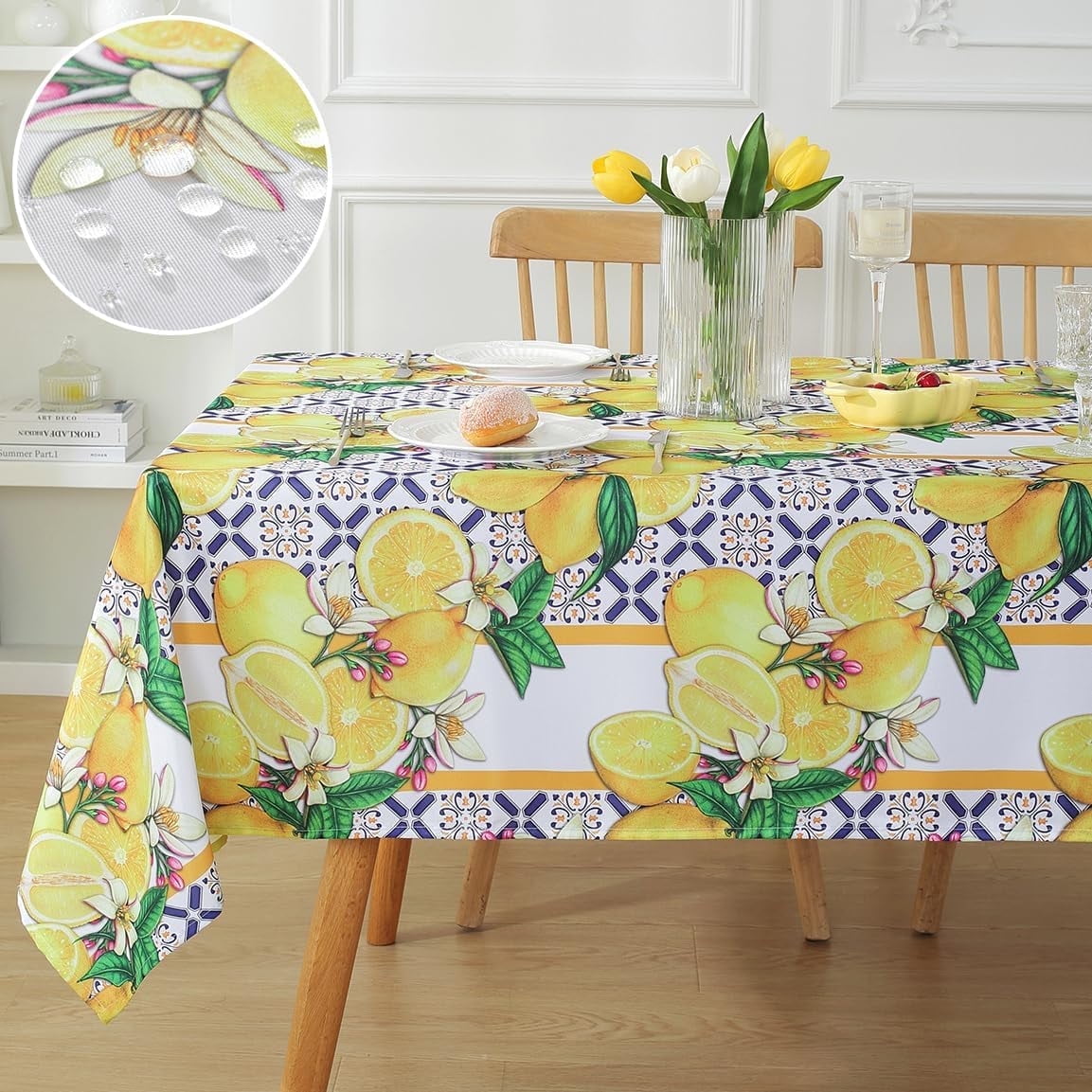 Summer Tablecloths Rectangle 52x70 Inch, Washable Reusable Lemon Tropical Hawiian Table Cloth, Spill Proof Hawaii Fabric Decoration for Luau Picnic Beach Party Outdoor