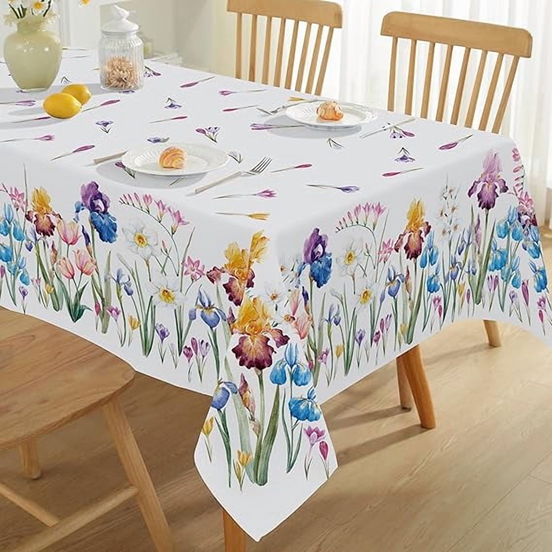 SASTYBALE Spring Summer Tablecloth 52 x 70 Inch Rectangle, Wild Flowers Floral tablecloths, Stain Resistant Wrinkle Free Table Covers Table Cover for Party Picnic Dinner Decor, Whiter