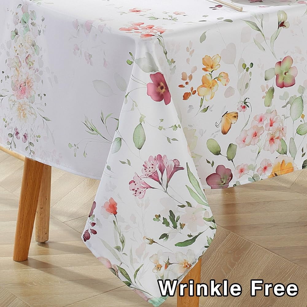 Spring Wildflower Table Cloth Rectangle Table 60x84 Inch,Washable Summer Floral Fabric Tablecloth, Waterproof Runner Style Table Cloths for Party Picnic Dinner Outdoor