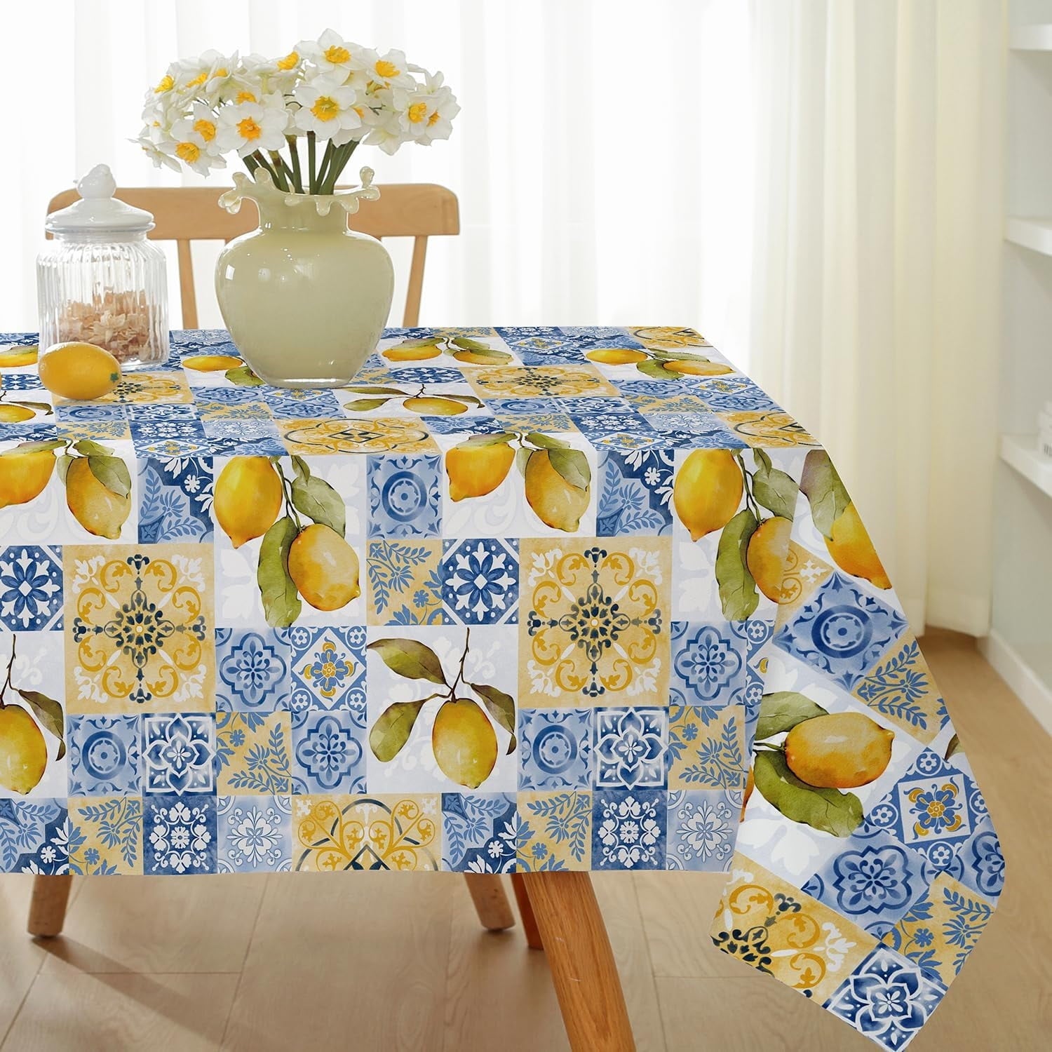 Summer Tablecloths Rectangle 52x70 Inch, Washable Reusable Lemon Tropical Hawiian Table Cloth, Spill Proof Hawaii Fabric Decoration for Luau Picnic Beach Party Outdoor