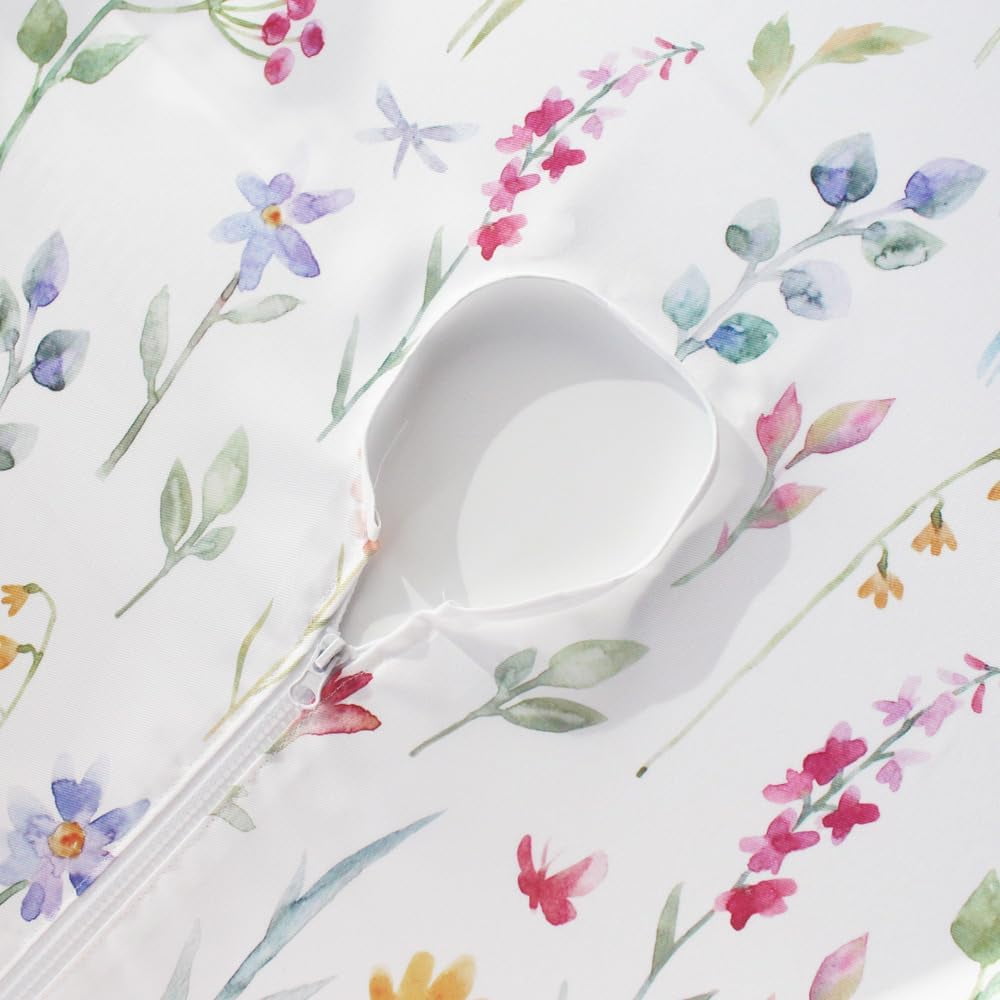 Spring Summer Outdoor Tablecloths With Umbrella Hole,Zipper Rectangle 52x70 Inch, Washable Reusable Watercolor Floral Table Cloth, Spill Proof Pastel Flower Fabric Table Cover For Picnic Party Patio