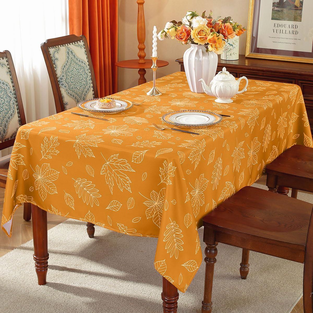 SASTYBALE Maple Leaves Print Tablecloth Rectangle 52 x 70 Inch Waterproof Wrinkle Free Fabric Autumn Table Cloth, Polyester Table Cover for Fall, Harvest, Thanksgiving, Holiday, Amber