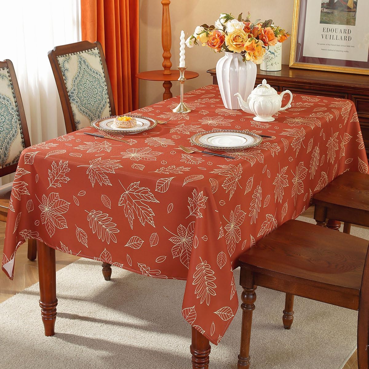 SASTYBALE Maple Leaves Thanksgiving Tablecloth Rectangle 60 x 120 Inch Waterproof Oil Proof Wrinkle Free Fabric Autumn Table Cloth, Vintage Polyester Table Cover for Fall, Harvest Decor, Rusty