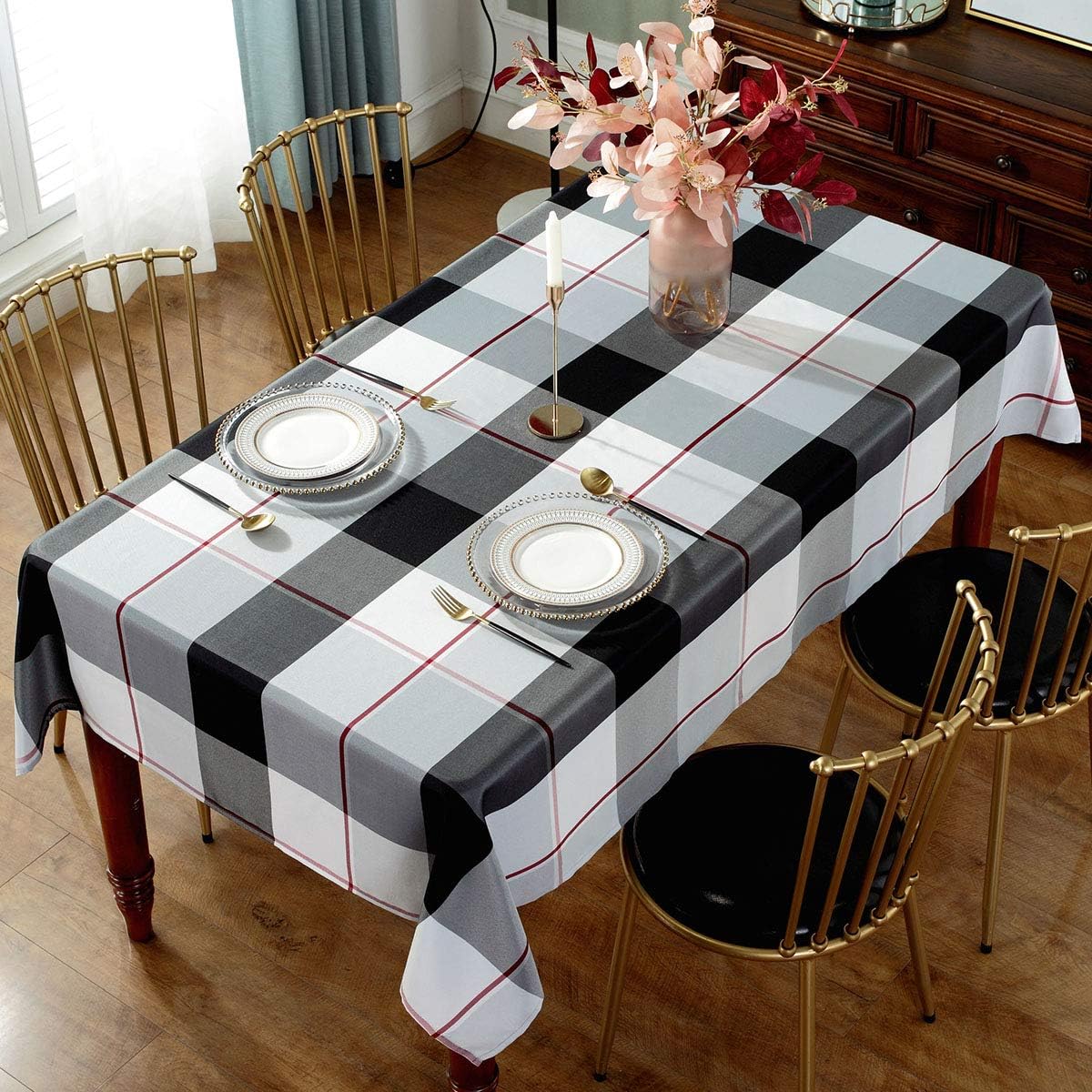 Rectangle Tablecloth Plaid Style Polyester Table Cloth Spillproof Dust-Proof Wrinkle Resistant Heavy Weight Table Cover for Kitchen Dinning Tabletop (Rectangle/Oblong, 52" x 70" (4-6 Seats),Grey)