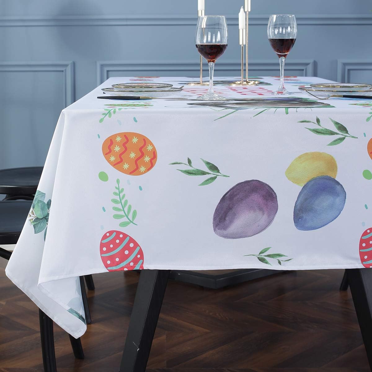 SASTYBALE Easter Tablecloth Floral Pattern Polyester Table Cloth Spill Proof Wrinkle Resistant Table Cover for Kitchen Dining Tabletop(Rectangle/Oblong, 52" x 70" (4-6 Seats)