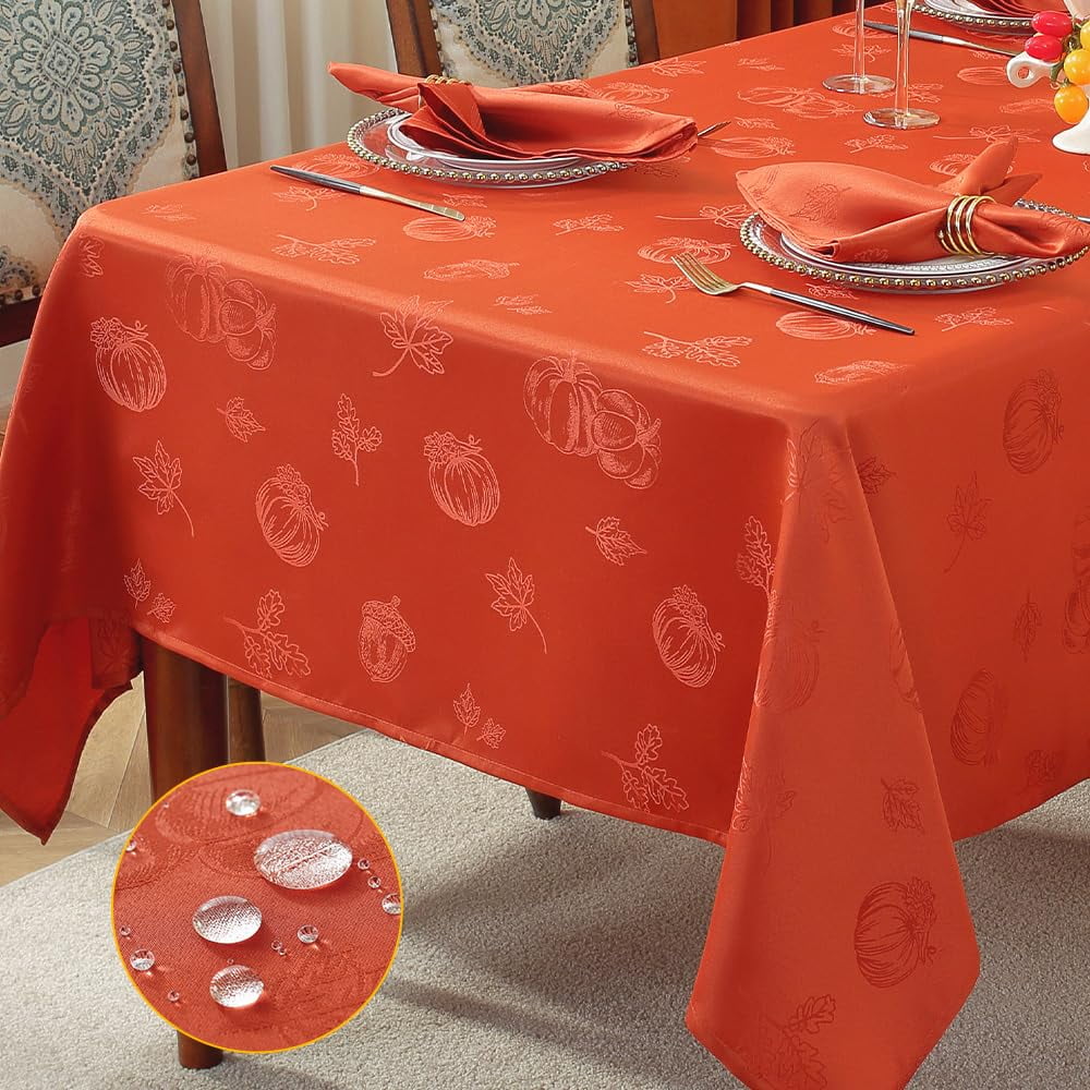 MATIRUG Fall Thanksgiving Table Cloths Rectangle, Pumpkin Jacquard Waterproof Wrinkle Free Tablecloth, Farmhouse Dinning Table Cover for Autumn Harvest/Honey