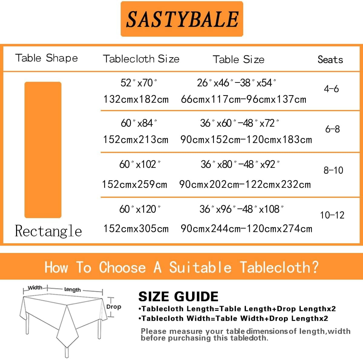 SASTYBALE Fall Harvest Tablecloth, Rectangle Pumpkin Print, Orange & Brown Autumn Tones, Wrinkle-Resistant Easy-Care for Thanksgiving Dinners & Holiday Party